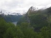 Part of the Geiranger fjord from above. Wow. The cleared area above the waterfall was a farmlet. 16/5/11
